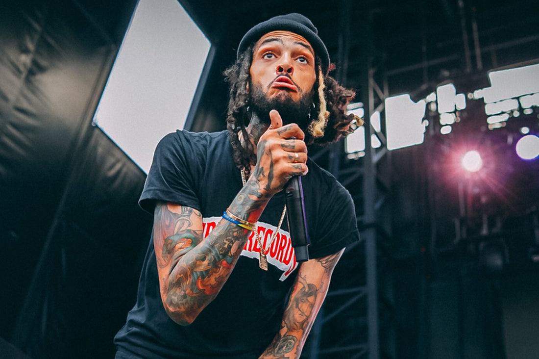 Travie McCoy on tour with Gym Class Heroes in Custom RORY ROCKMORE!